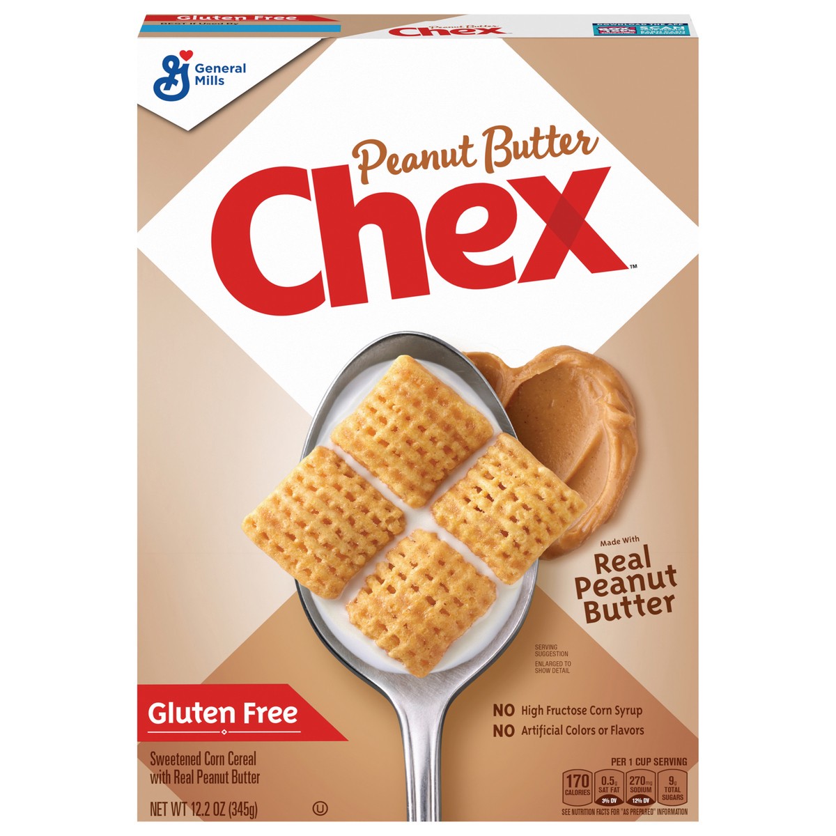 slide 1 of 8, Chex Peanut Butter Chex Cereal, Gluten Free Breakfast Cereal, Made with Whole Grain, 12.2 oz, 12.2 oz
