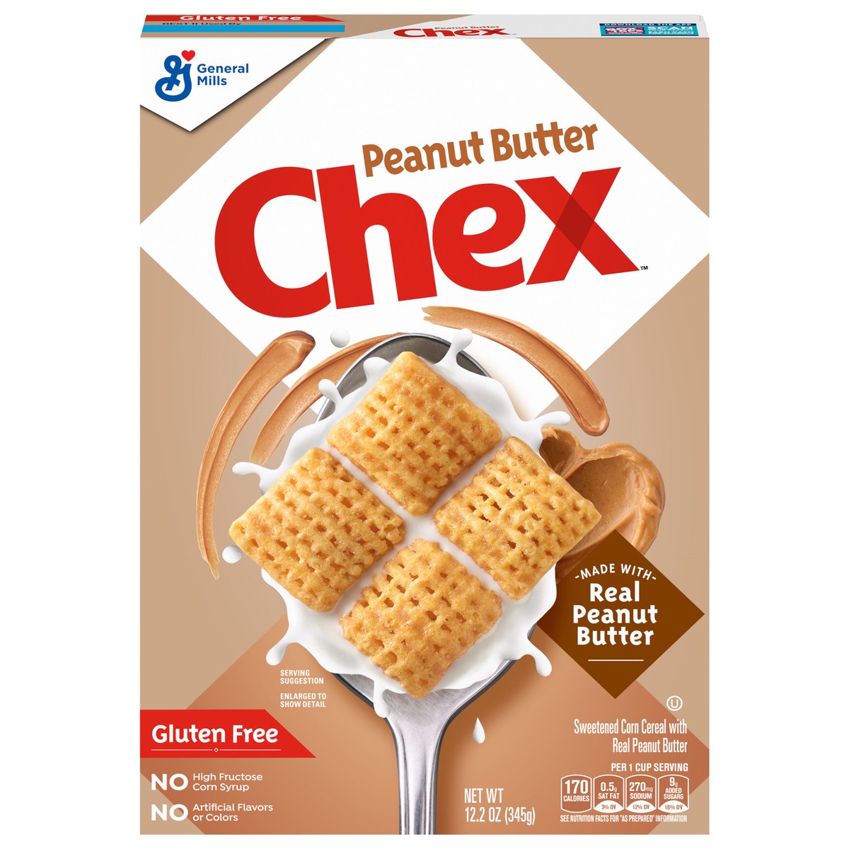 slide 1 of 8, Peanut Butter Chex Cereal, Gluten Free Breakfast Cereal, Made with Whole Grain, 12.2 oz, 12.2 oz