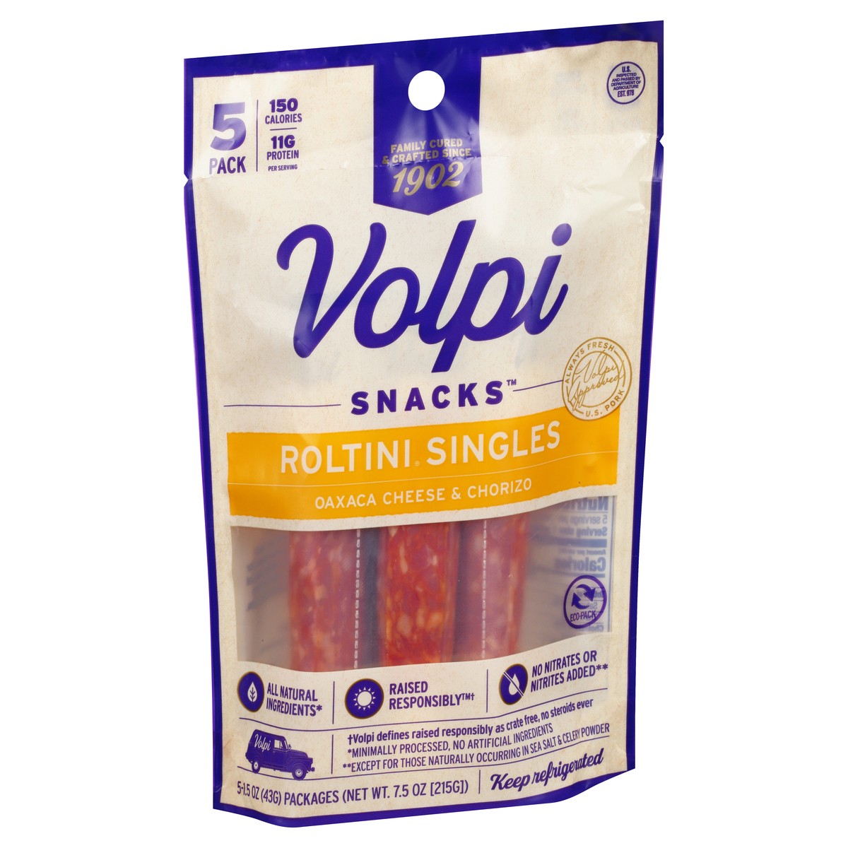 slide 6 of 12, Volpi Keto-Friendly Volpi Roltini Singles with Oaxaca Cheese & Chorizo 5pk, 5 ct