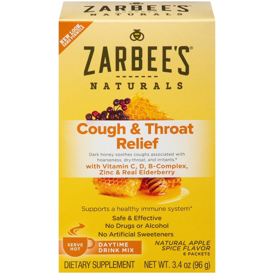 slide 1 of 6, Zarbee's Naturals Cough & Throat Relief Daytime Drink Mix Powder - Apple Spice, 6 ct