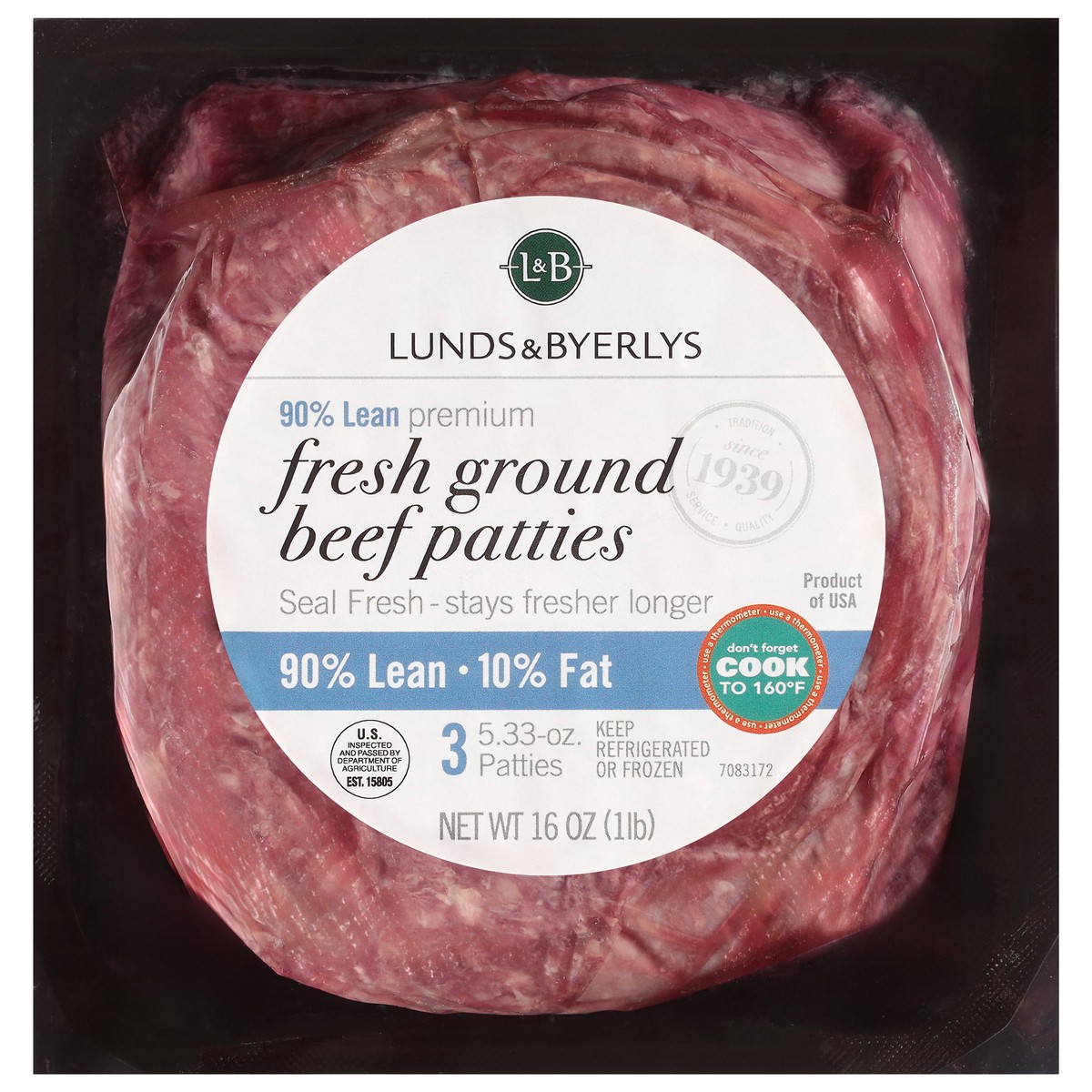 slide 1 of 4, Lunds & Byerlys 90%/10% Premium Fresh Ground Beef Patties 16 oz, 16 oz
