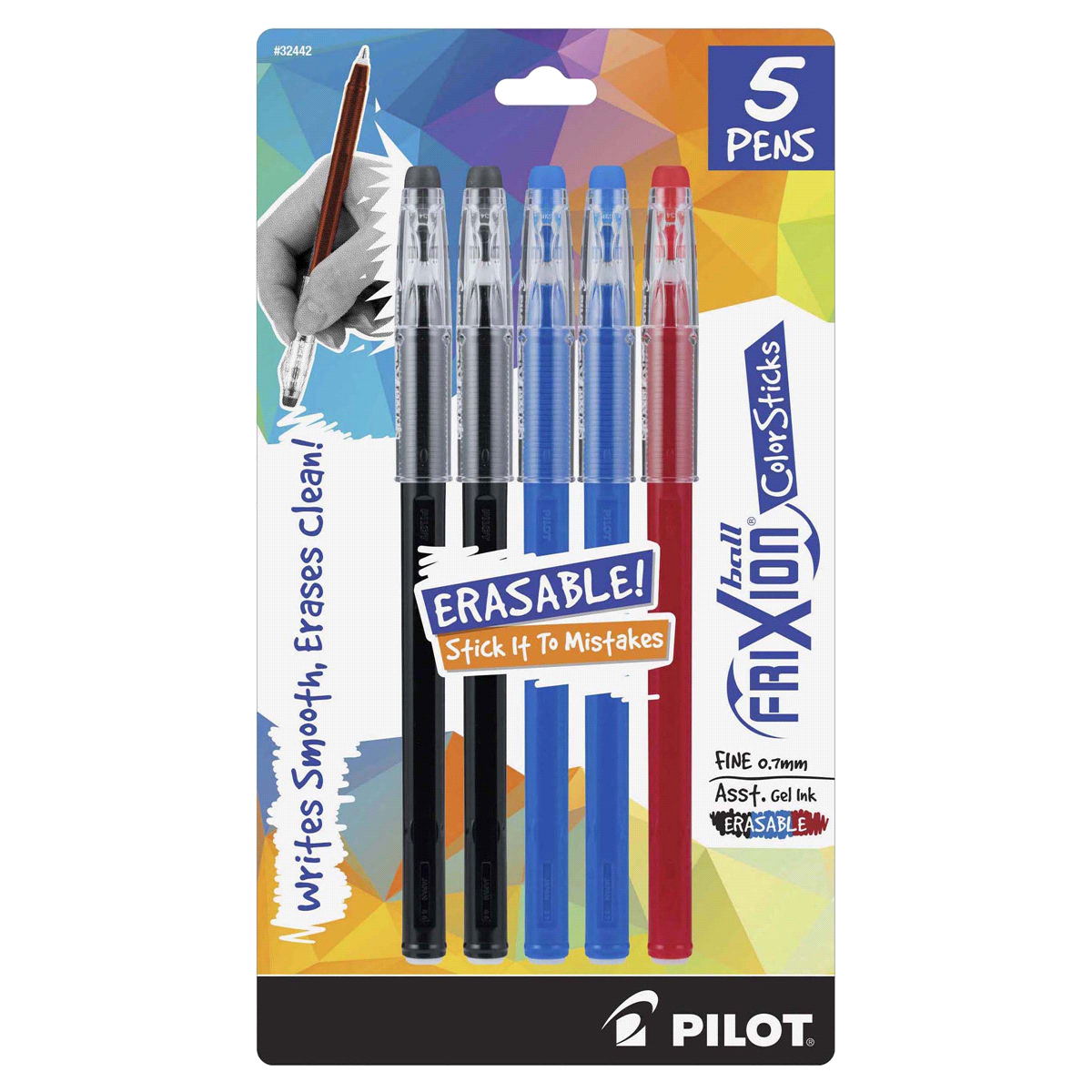 slide 1 of 1, Pilot FriXion ColorSticks Erasable Gel Ink Pen, Fine Point, Assorted Ink, 5 ct