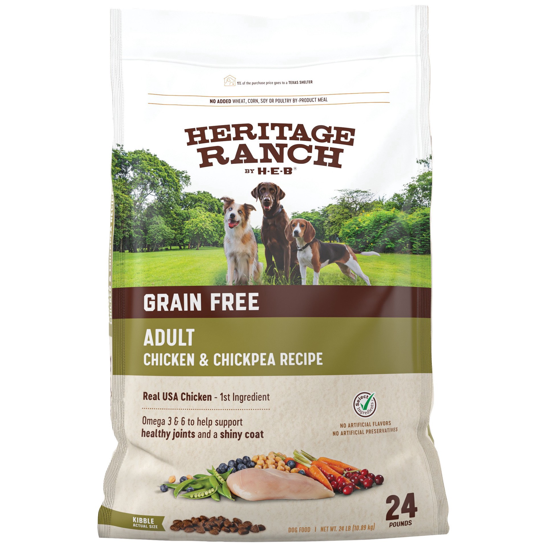 slide 1 of 1, H-E-B Heritage Ranch Grain Free Dry Dog Food, Chicken, 24 lb
