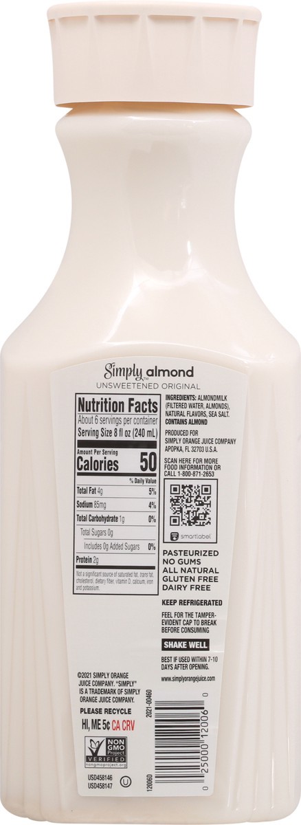 slide 8 of 10, Simply Almond Original Unsweetened Bottle, 46 fl oz, 46 fl oz