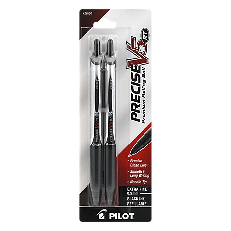 slide 1 of 1, Pilot Precise V5 Rt Pens Premium Rolling Ball Extra Fine (0.5 Mm) Black, 2 ct