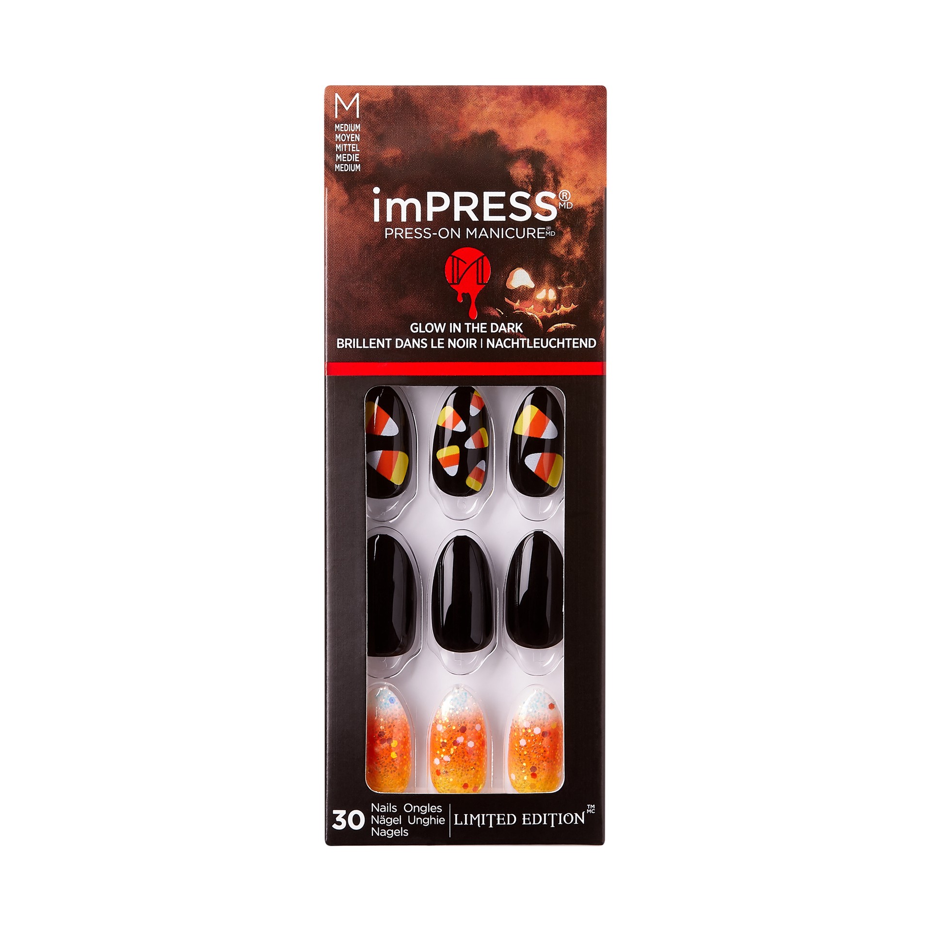 slide 1 of 5, imPRESS Halloween Press-on Nails, ‘Howl you doing'', 30 Count, 34 ct