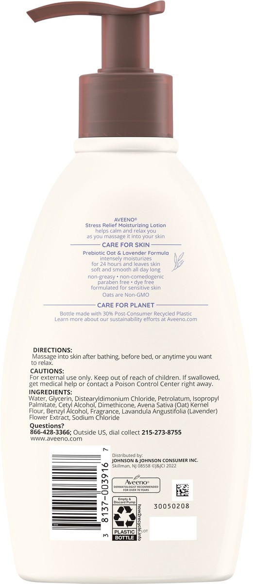 slide 5 of 7, Aveeno Stress Relief Moisturizing Body Lotion with Lavender Scent, Natural Oatmeal to Calm & Relax, Non-Greasy Daily Stress Relief Lotion, 12 fl. oz, 12 fl oz