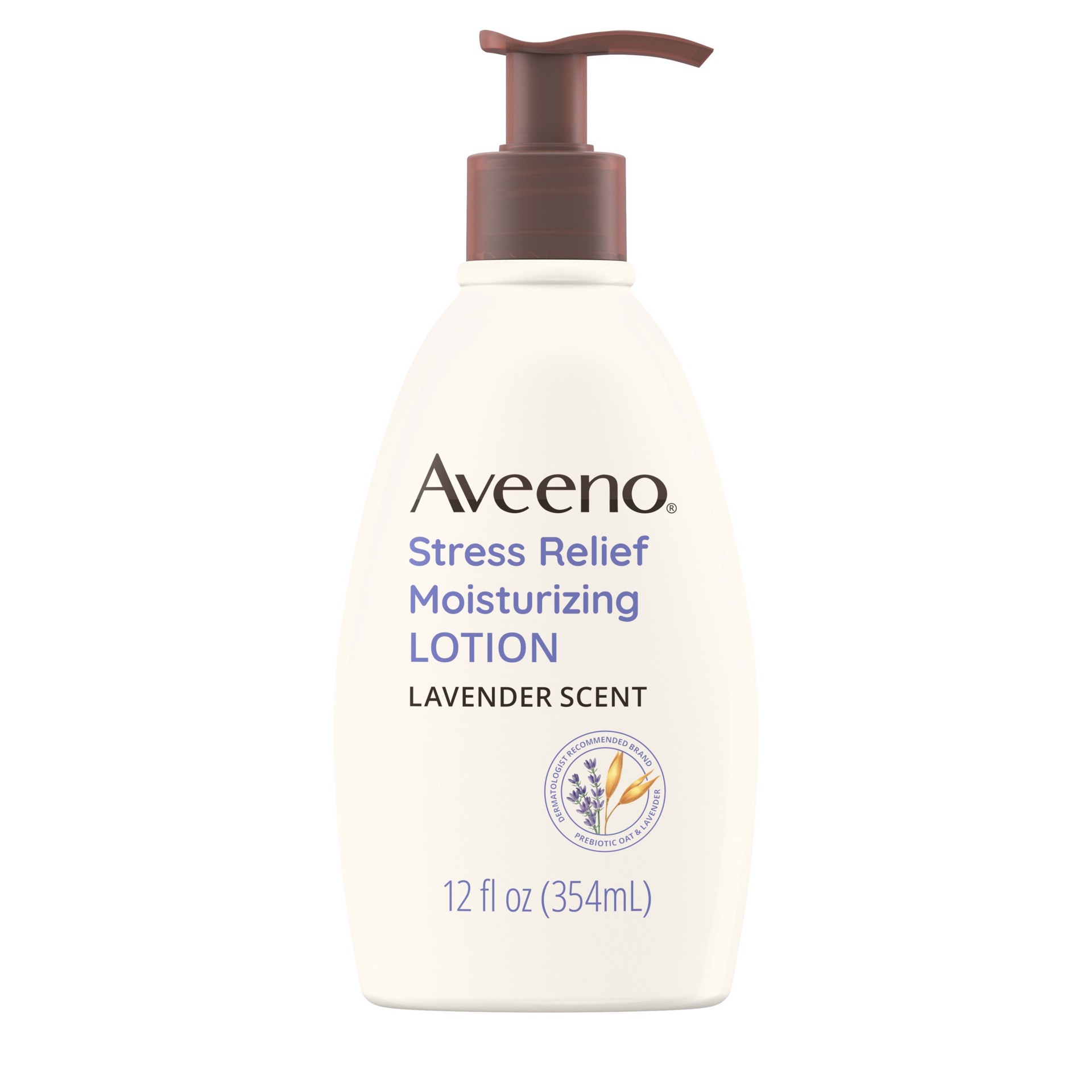 slide 1 of 7, Aveeno Stress Relief Moisturizing Body Lotion with Lavender Scent, Natural Oatmeal to Calm & Relax, Non-Greasy Daily Stress Relief Lotion, 12 fl. oz, 12 fl oz