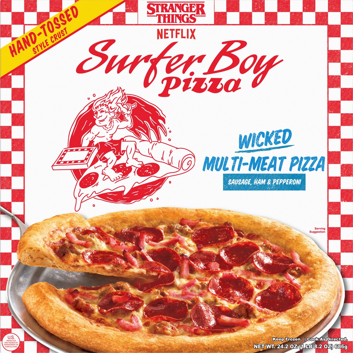 slide 10 of 13, Surfer Boy Pizza Hand-Tossed Style Crust Wicked Multi-Meat Pizza 24.2 oz, 24.2 oz