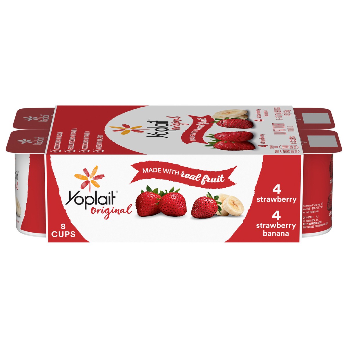 slide 1 of 9, Yoplait Original Low Fat Yogurt Variety Pack, Strawberry and Strawberry Banana, Made with Real Fruit, 8 Yogurt Cups, 48 oz, 8 ct