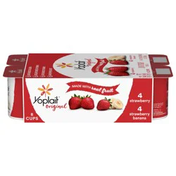 Yoplait Original Low Fat Yogurt Variety Pack, Strawberry and Strawberry Banana, Made with Real Fruit, 8 Yogurt Cups, 48 oz