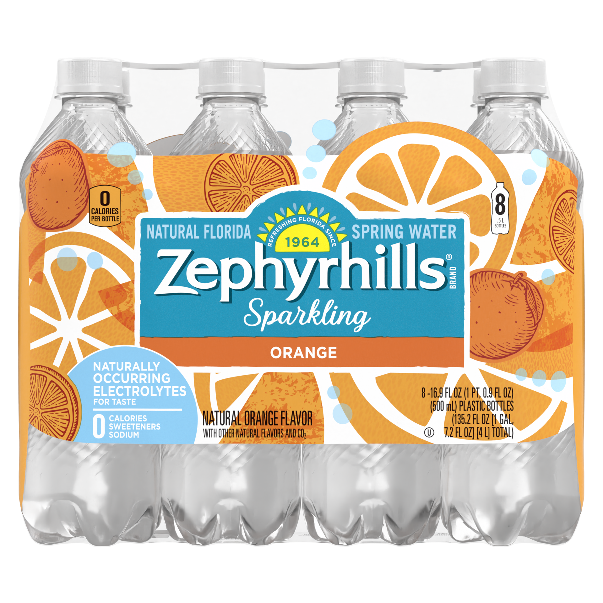 slide 2 of 5, Zephyrhills Sparkling Water, Orange, 16.9 oz. Bottles (8 Count), 16.9 fl oz
