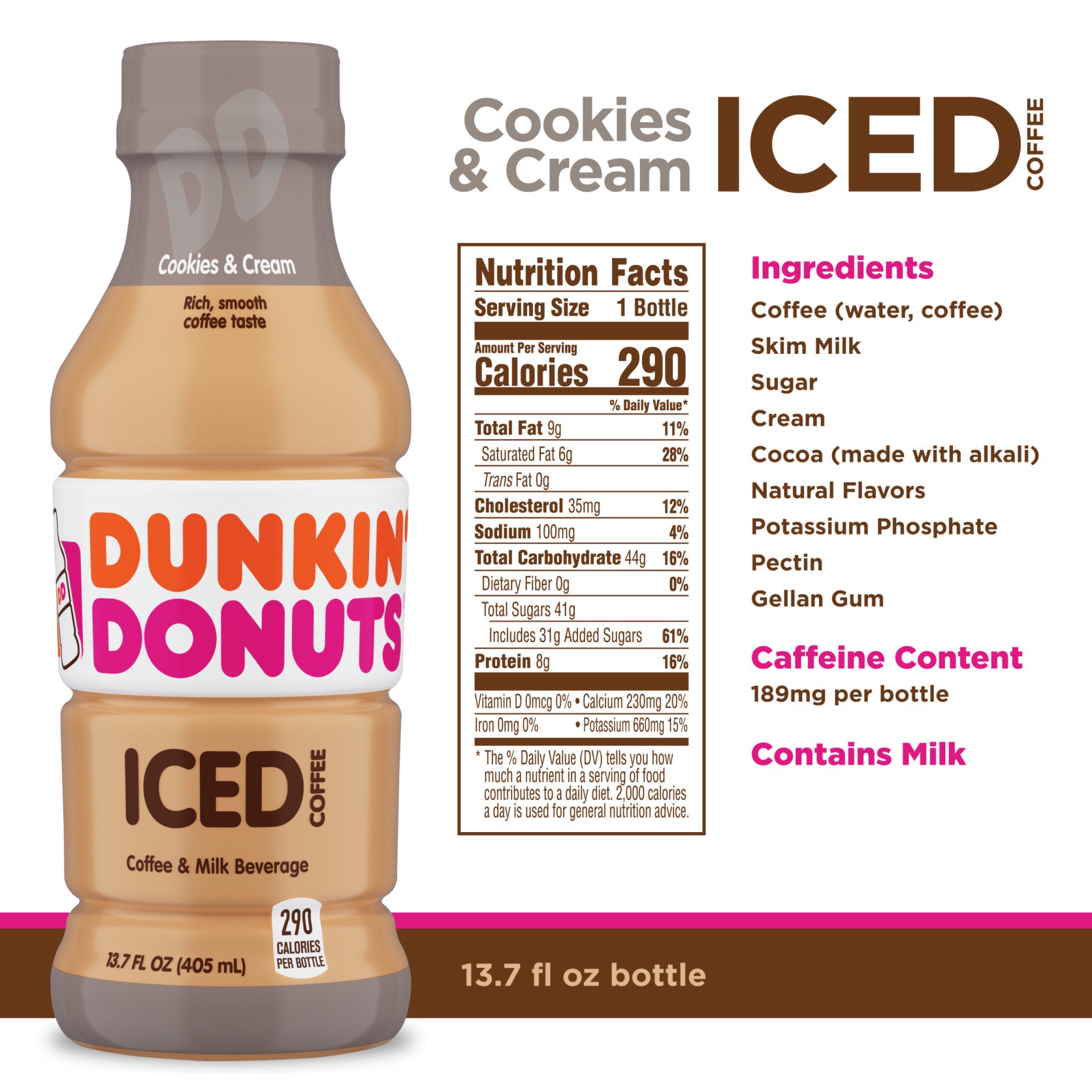 slide 9 of 10, Dunkin' Cookies & Cream Iced Coffee 13.7 oz, 13.7 fl oz