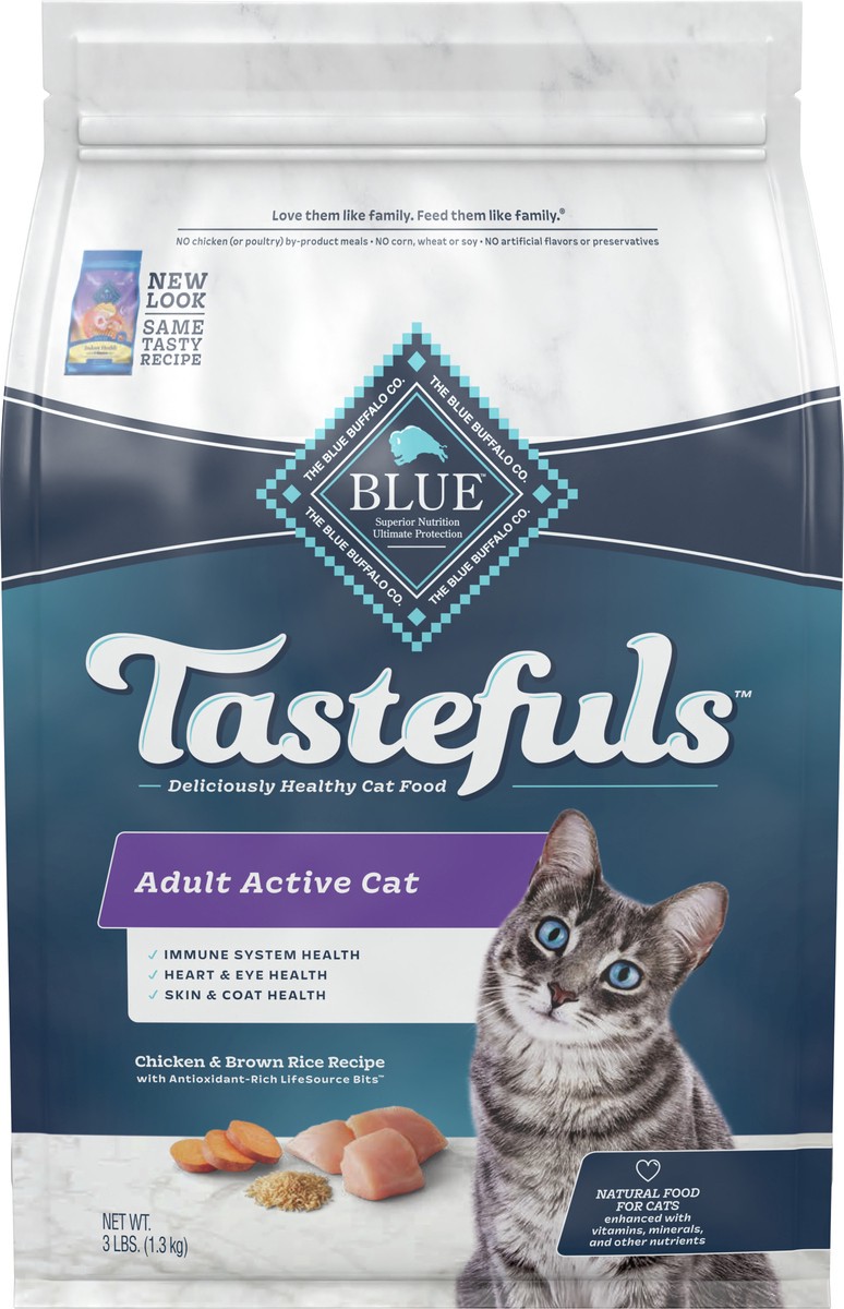 slide 2 of 6, Blue Buffalo Tastefuls Active Natural Adult Dry Cat Food, Chicken 3lb bag, 3 lb