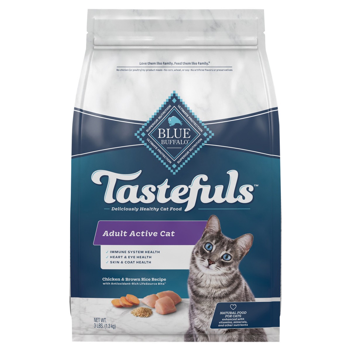 slide 1 of 6, Blue Buffalo Tastefuls Active Natural Adult Dry Cat Food, Chicken 3lb bag, 3 lb