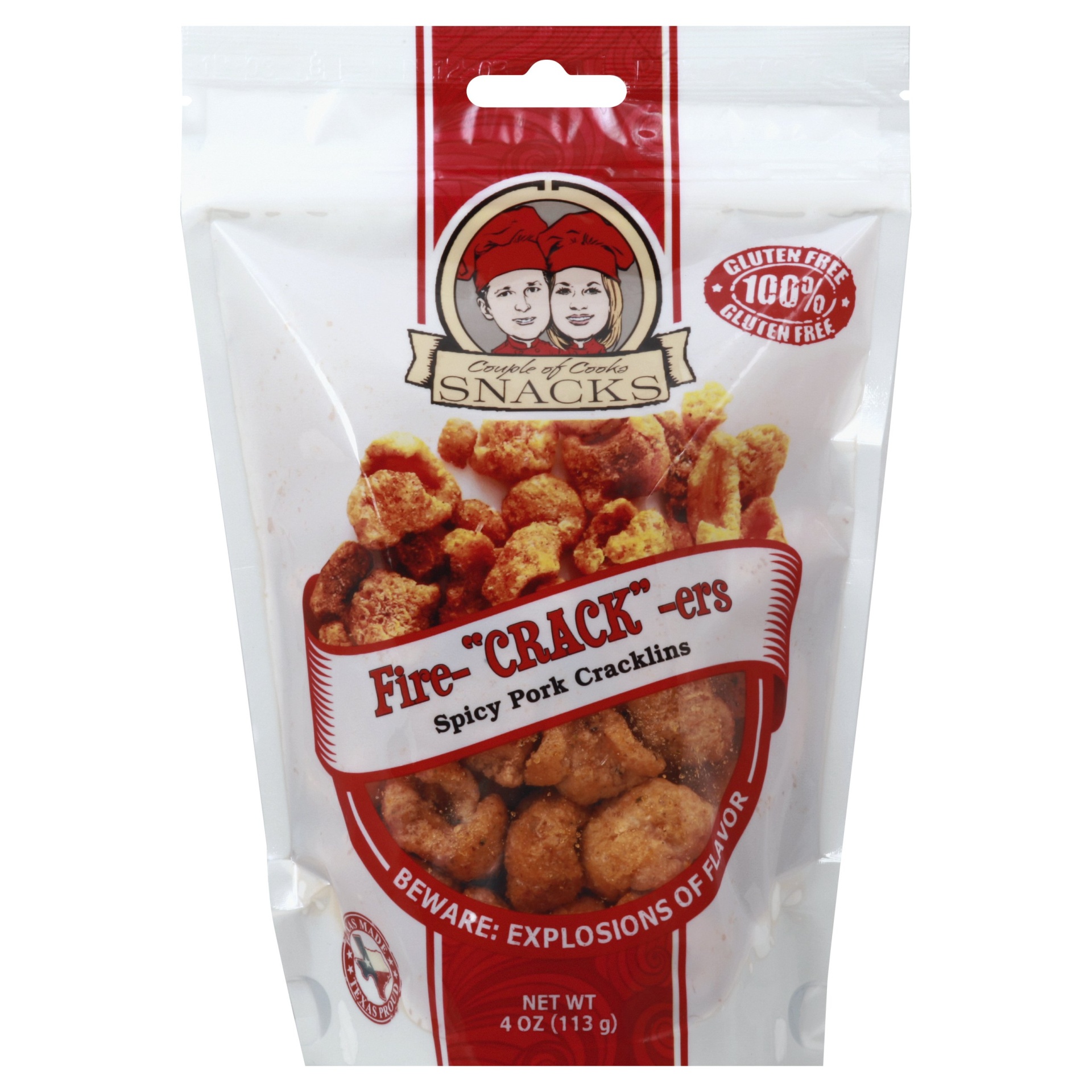 slide 1 of 1, Couple of Cooks Snacks Fire "Crack"-ers Spicy Pork Cracklins, 4 oz