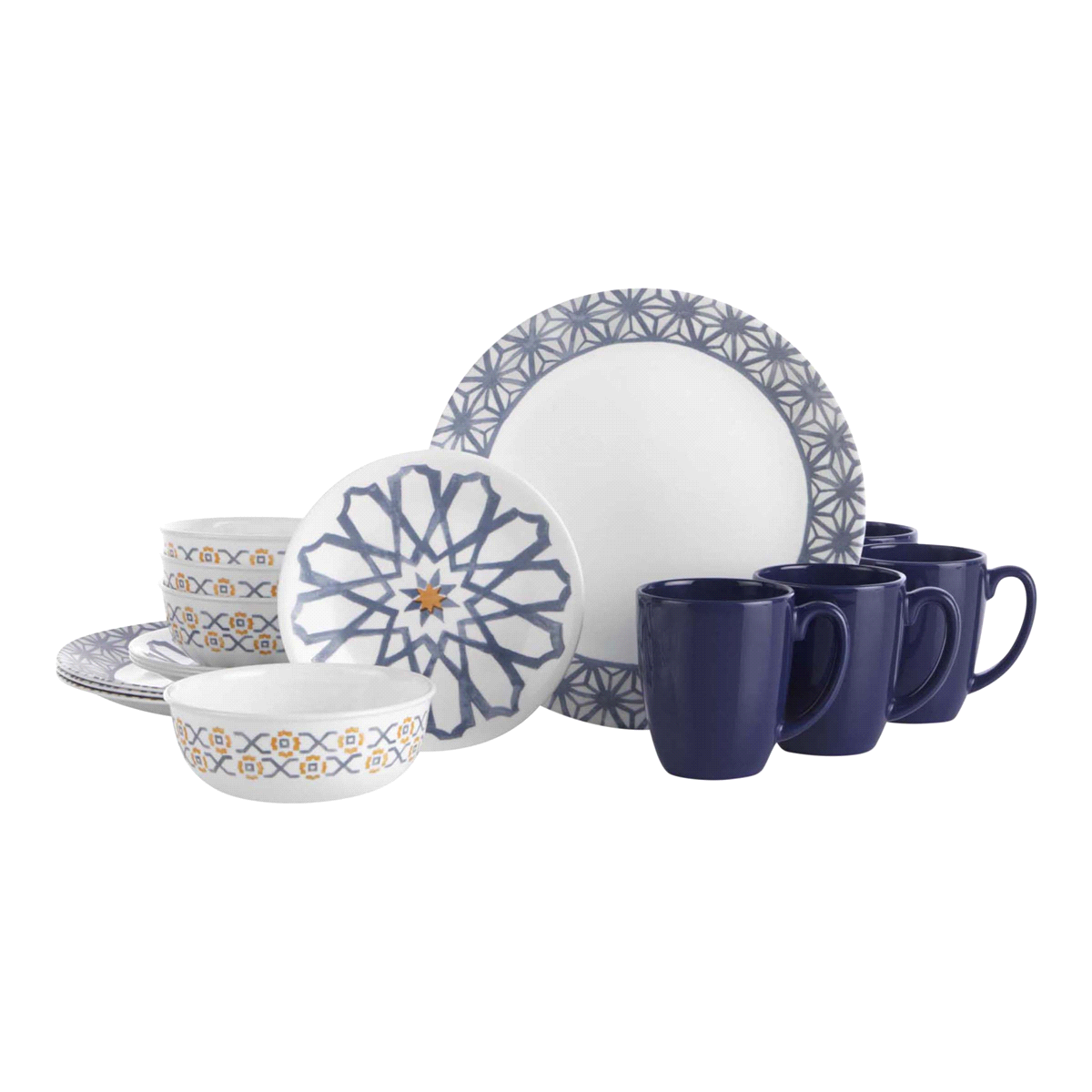 slide 1 of 1, Corelle Signature Amalfi Azul Dinnerware Set - White/Blue/Yellow, 16 ct