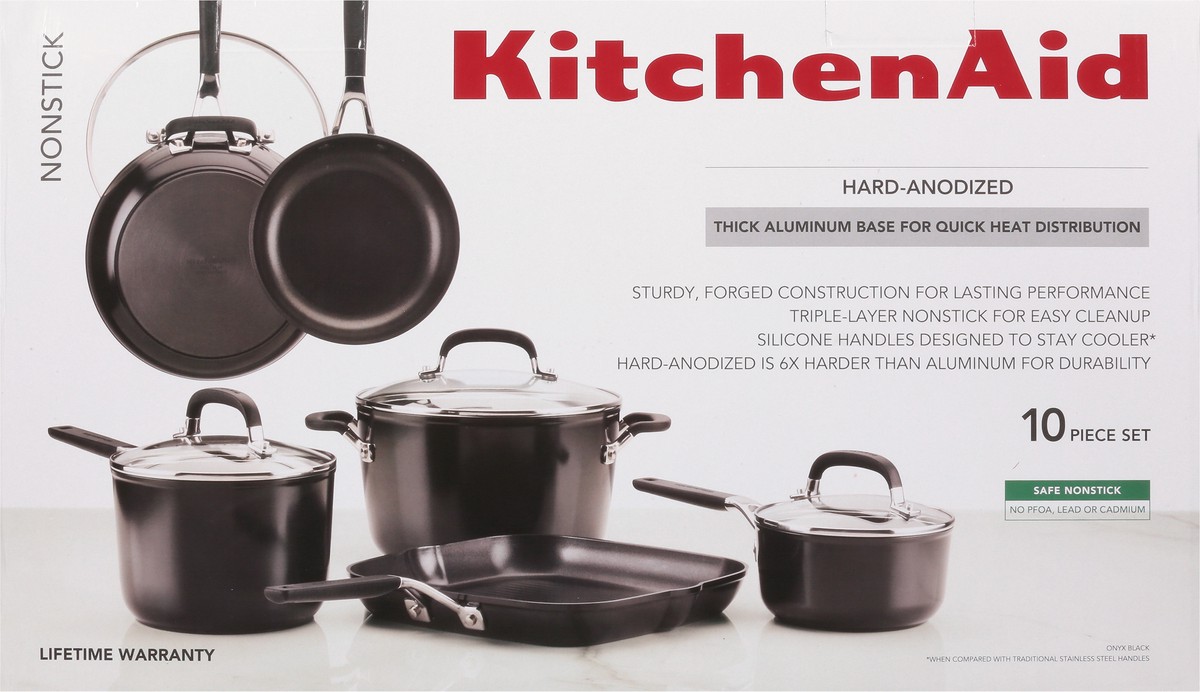 slide 5 of 12, KitchenAid Onyx Black Hard-Anodized Nonstick Cookware Set 10 pc, 1 ct
