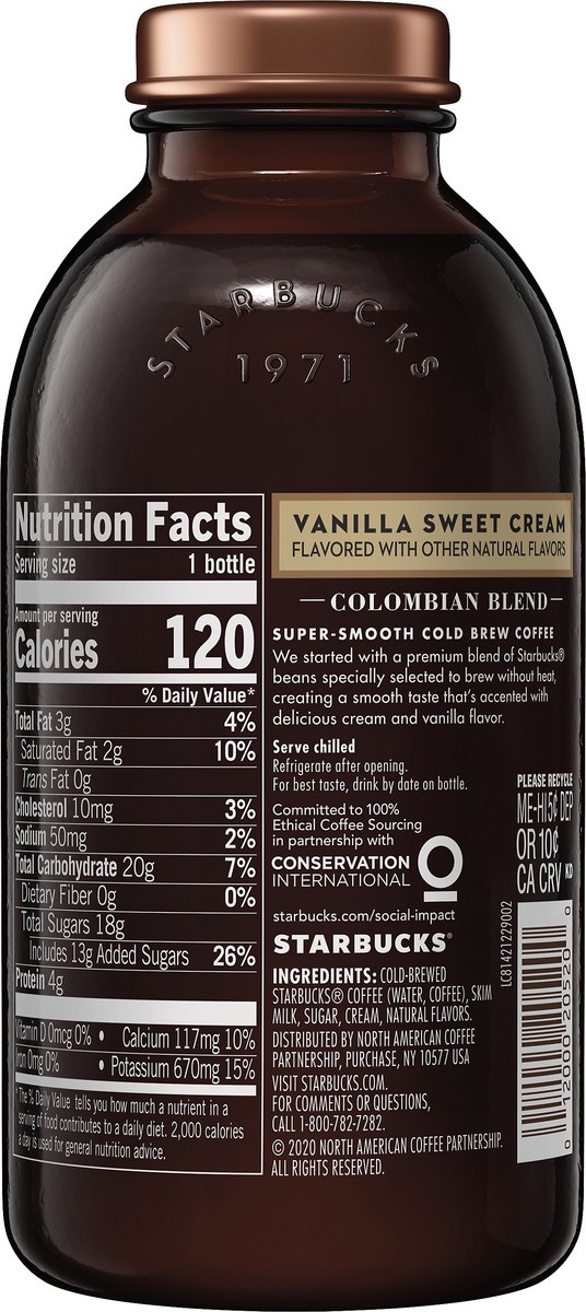 slide 4 of 4, Starbucks Coffee Drink, Premium, Vanilla Sweet Cream, Cold Brew, 11 fl oz