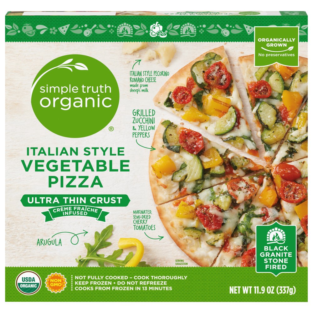 slide 1 of 2, Simple Truth Organic Italian Style Ultra-Thin Crust Vegetable Pizza, 11.9 oz