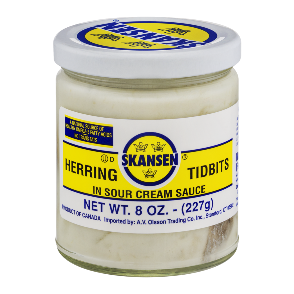 slide 1 of 1, Skansen Herring Tidbits In Sour Cream Sauce, 8 oz