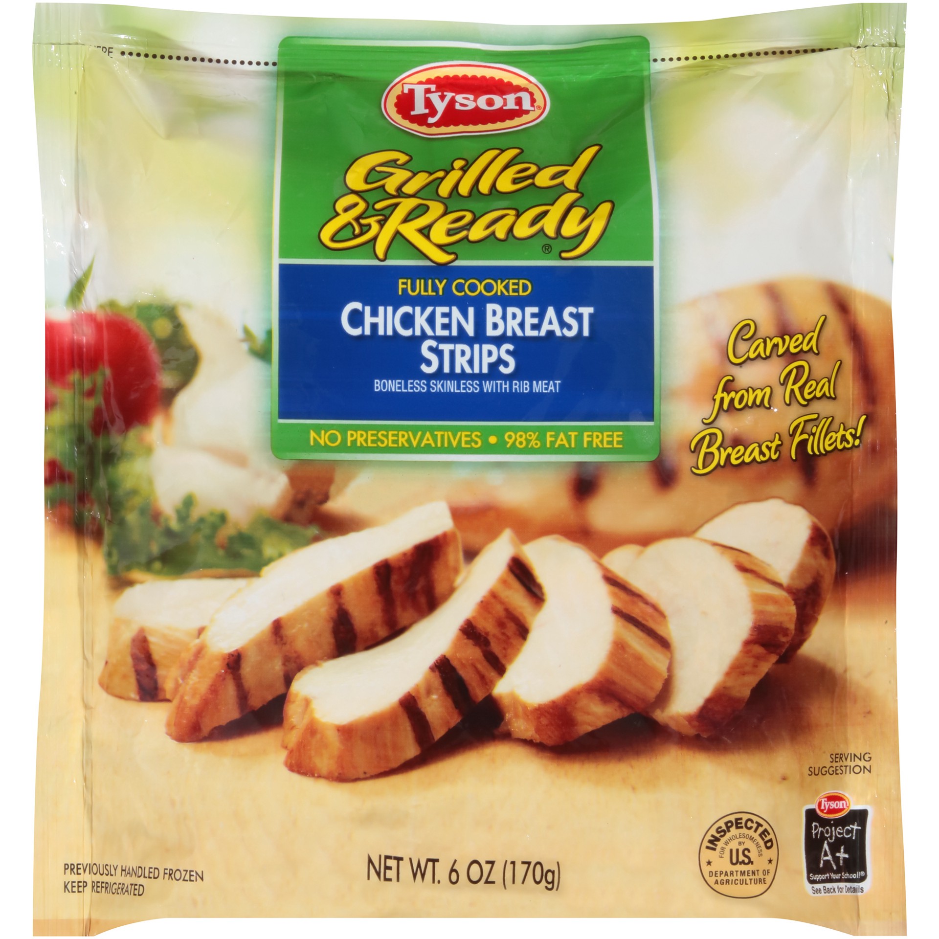 slide 1 of 5, TYSON GRILLED AND READY Tyson FC Grilled Chicken Breast Strips, 170.10 g