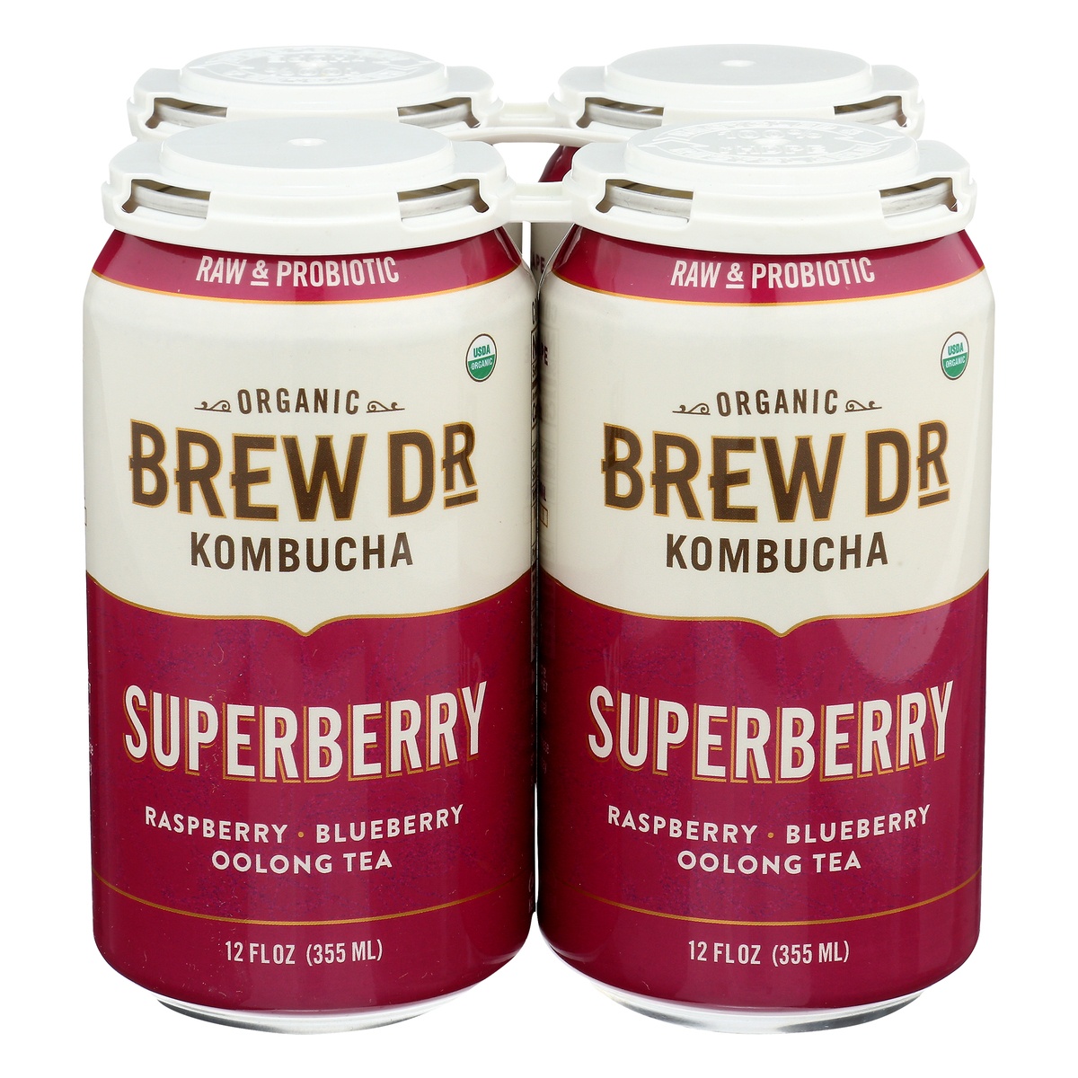 slide 1 of 1, Brew Dr. Kombucha Organic Superberry Kombucha 4 - 12 fl oz Cans, 4 ct