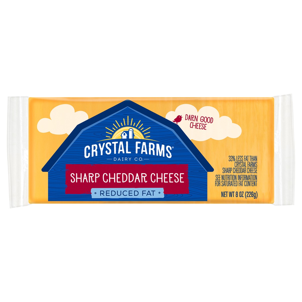slide 1 of 1, Crystal Farms Cheese, Reduced Fat, Sharp Cheddar, 8 oz