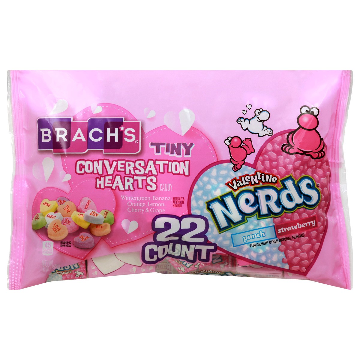 slide 7 of 9, BRACHS Tiny Conversations Hearts/Valentine Nerds Conversation Hearts: Wintergreen, Banana, Orange, Lemon, Cherry & Grape Nerds: Punch Strawberry Candy 22 ea, 22 ct