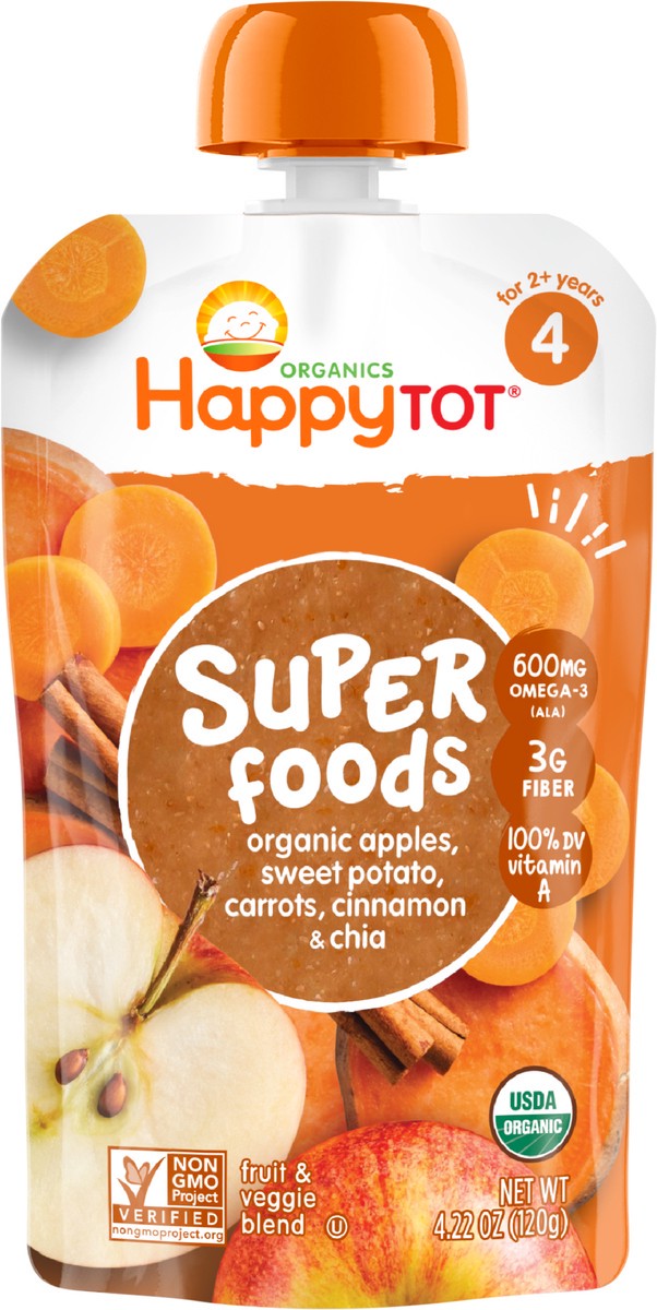slide 6 of 9, Happy Tot Organics Superfoods Stage 4 Organic Apples, Sweet Potatoes, Carrots & Cinnamon + Super Chia Pouch 4.22 oz UNIT, 4.2 oz