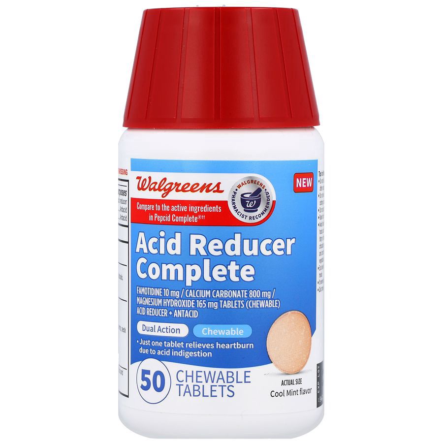 slide 1 of 5, Walgreens Acid Reducer Complete Chewable Tablets Cool Mint, 50 ct