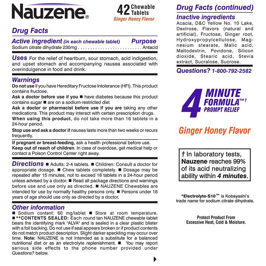 slide 2 of 2, Nauzene Ginger Honey Flavor Upset Stomach & Nausea 42 Chewable Tablets, 42 ct