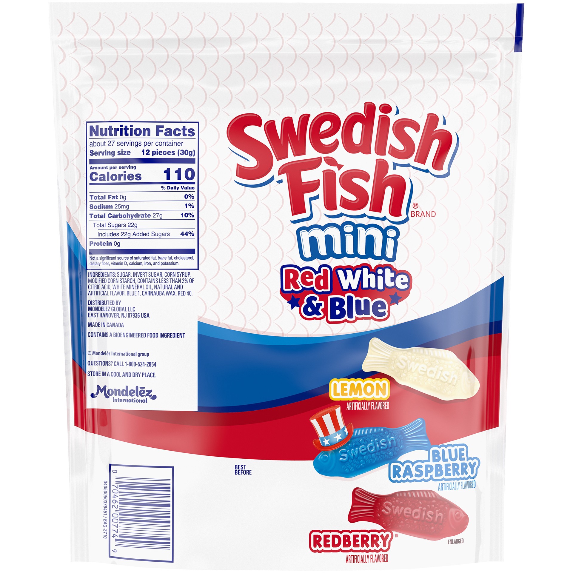 slide 2 of 5, SWEDISH FISH Mini Red, White & Blue Soft & Chewy Candy, Bulk Candy, 1.8 lb, 28.8 oz