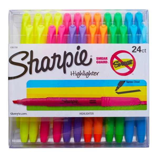 slide 1 of 1, Sharpie Accent Pocket Highlighters, Chisel Tip, Assorted Barrel Colors, Assorted Ink Colors, 24 ct