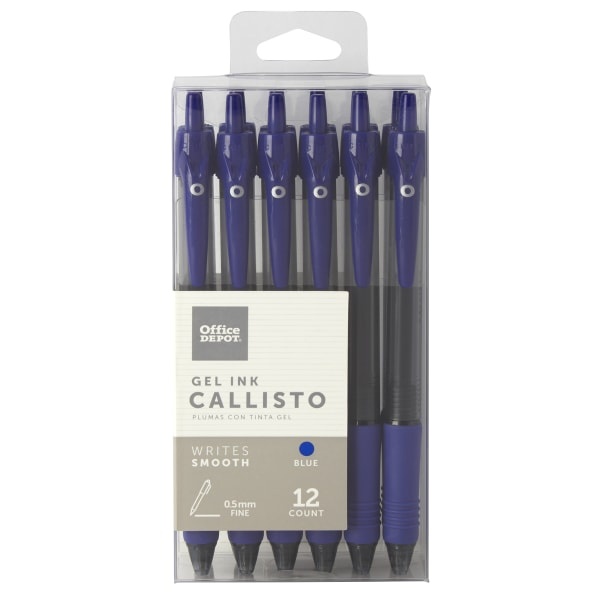 slide 1 of 2, Office Depot Callisto Retractable Gel Ink Pens, Fine Point, Blue Barrel, Blue Ink, 12 ct; 0.5 mm