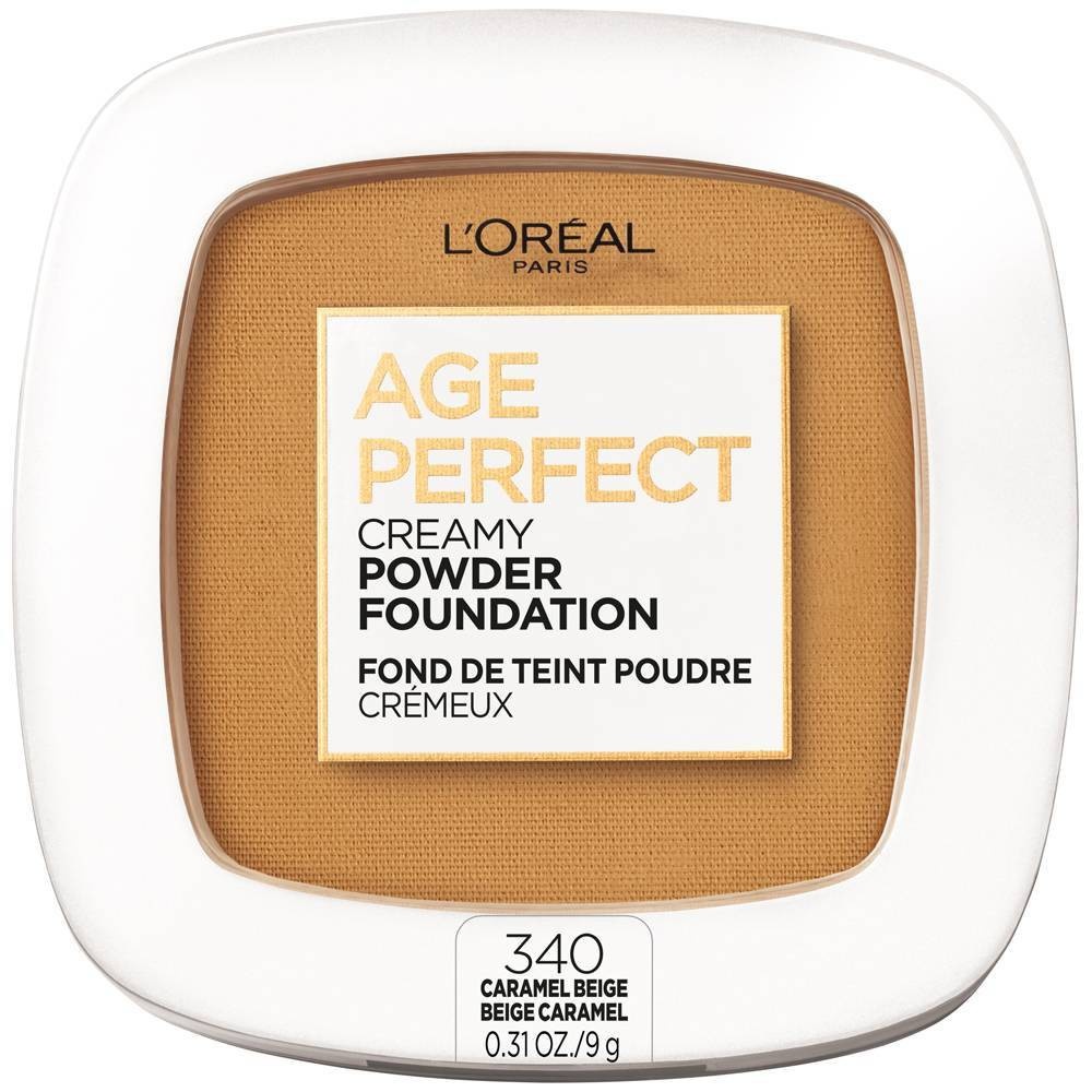 slide 1 of 4, L'Oréal Age Perfect Creamy Powder Foundation With Minerals, Carmel Beige, 0.31 oz
