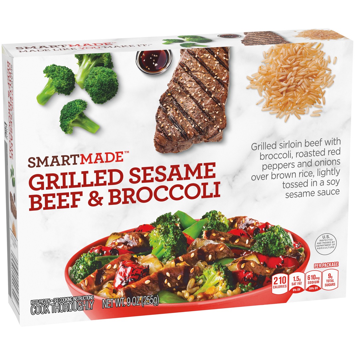 slide 8 of 14, Smart Made Grilled Sesame Beef & Broccoli with Red Peppers, Brown Rice & Soy Sesame Sauce Frozen Meal, 9 oz Box, 9 oz