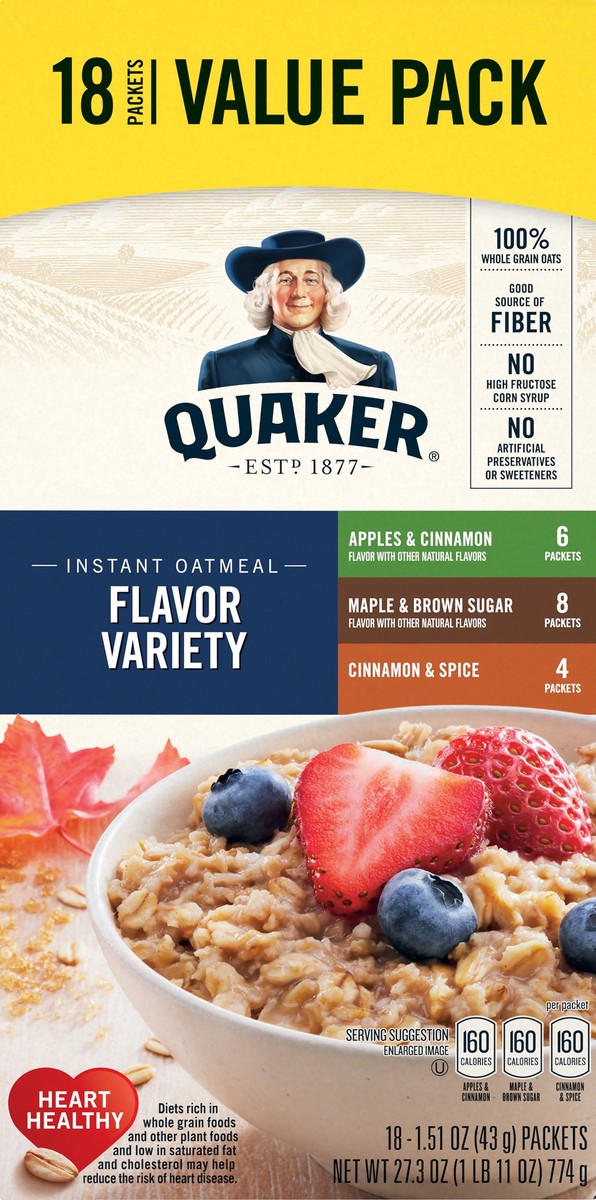 slide 3 of 5, Quaker Flavor Variety Instant Oatmeal, 18 ct; 1.51 oz