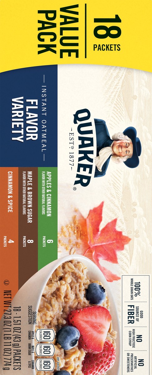 slide 5 of 5, Quaker Flavor Variety Instant Oatmeal, 18 ct; 1.51 oz