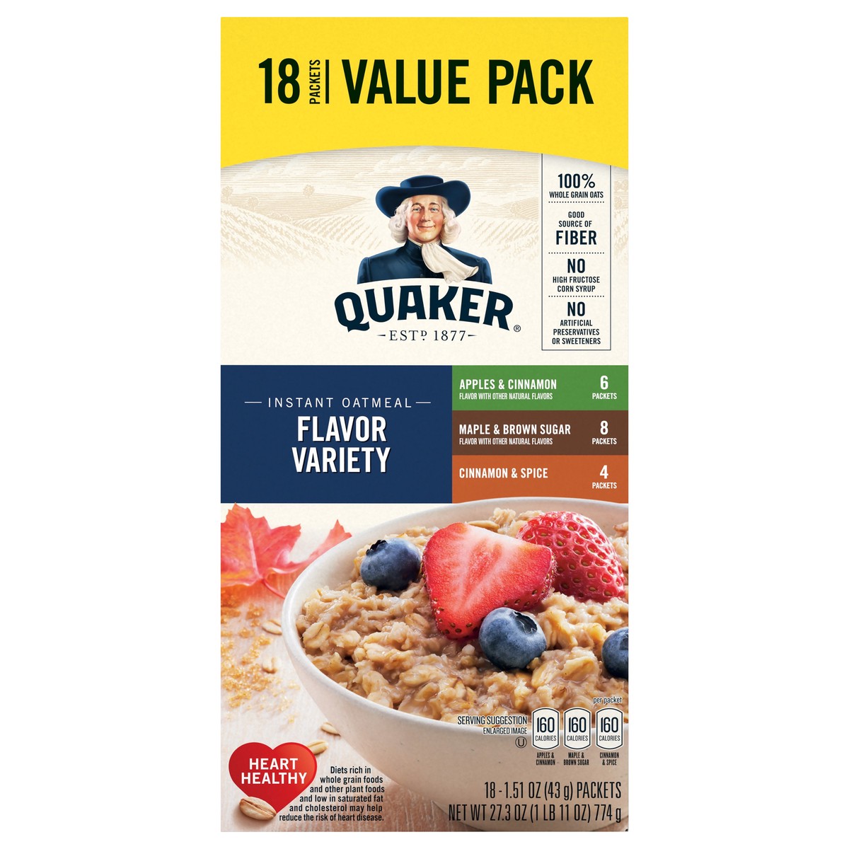 slide 1 of 5, Quaker Flavor Variety Instant Oatmeal - 1.51 oz, 18 ct, 1.51 oz; 18 ct