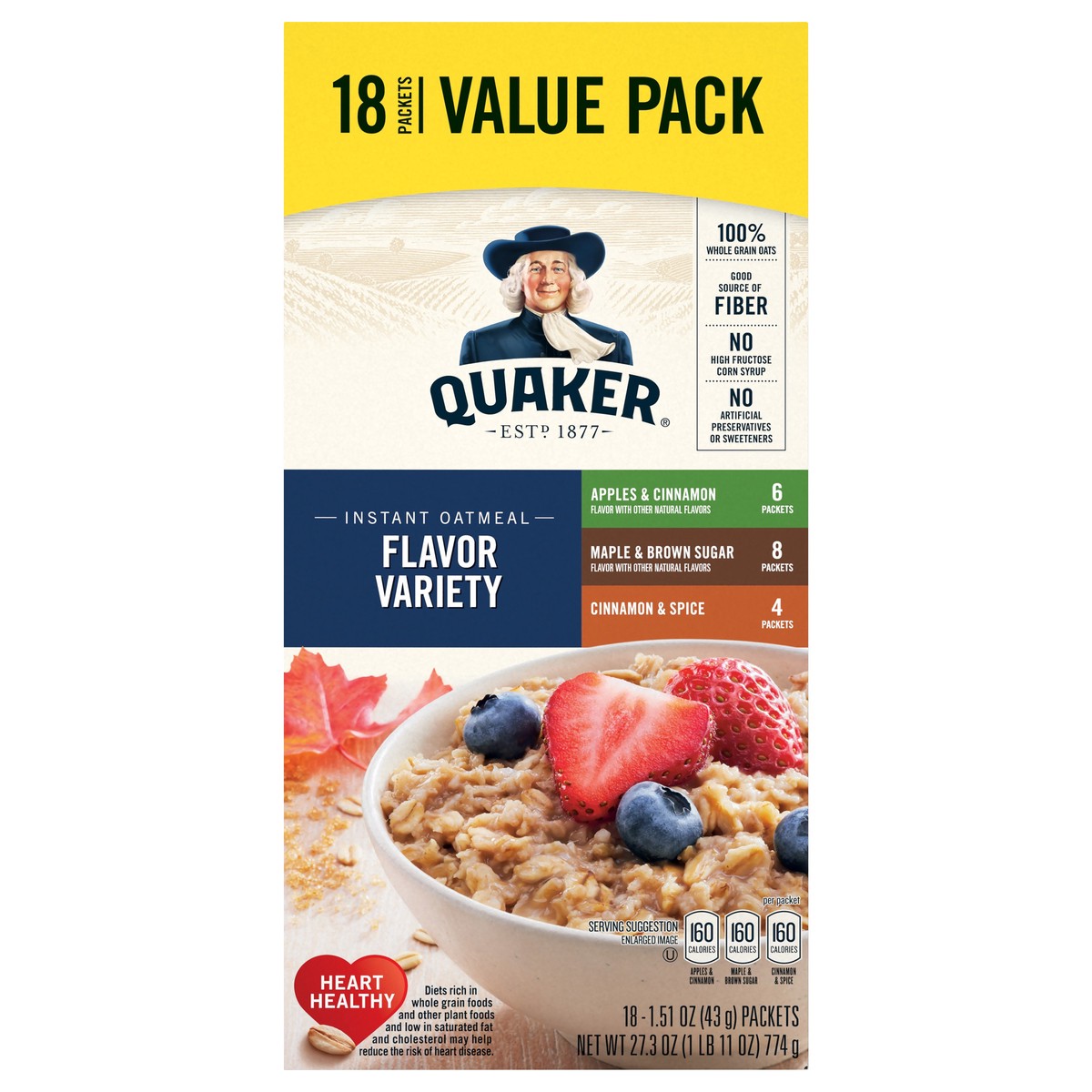 slide 1 of 5, Quaker Flavor Variety Instant Oatmeal, 18 ct; 1.51 oz