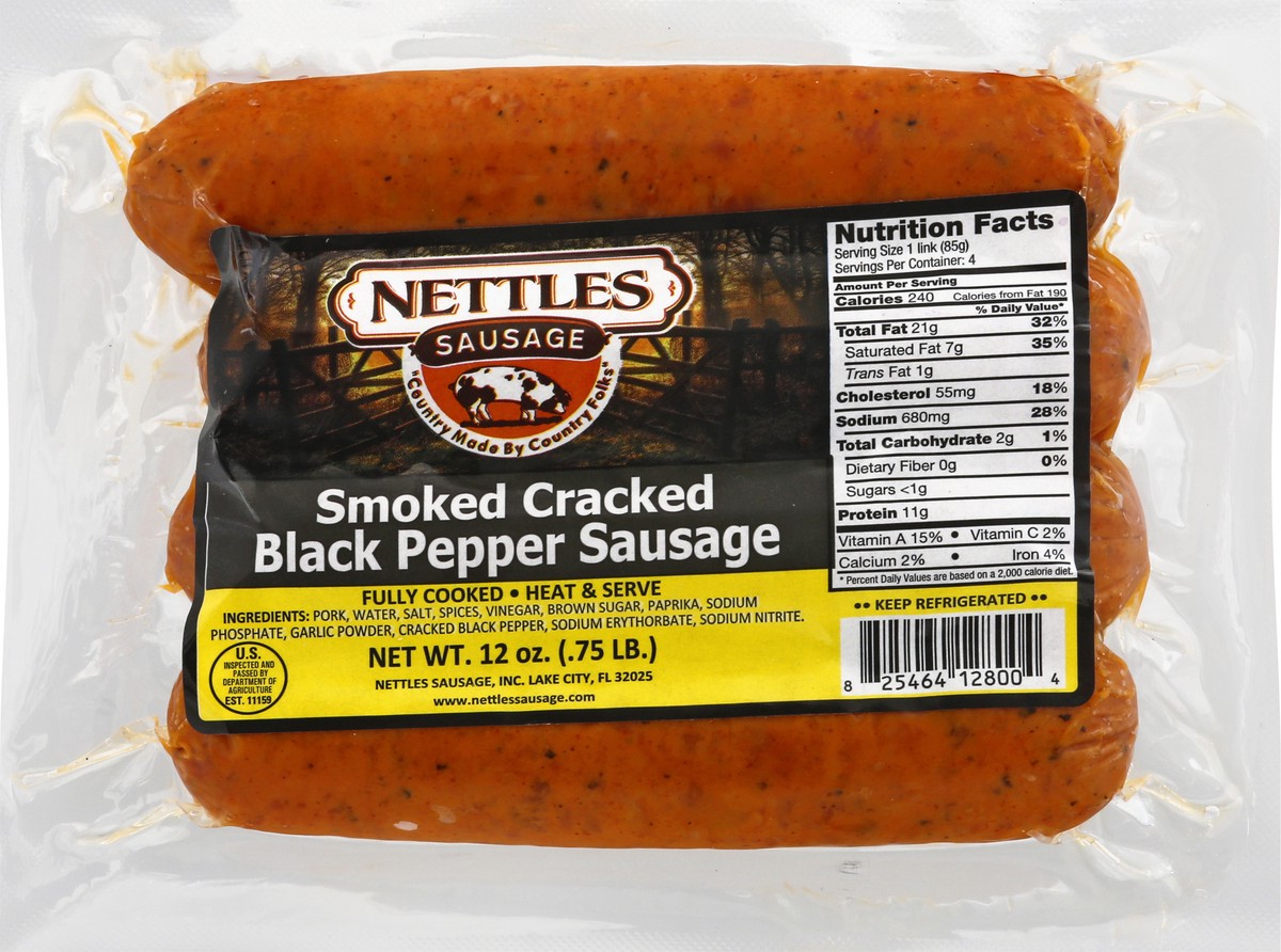 slide 9 of 13, Nettles Smoked Cracked Black Pepper Sausage 12 oz, 12 oz