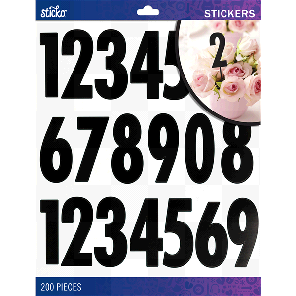 slide 1 of 1, Sticko Stickers Black Futura Regular Xl Numbers, 200 ct