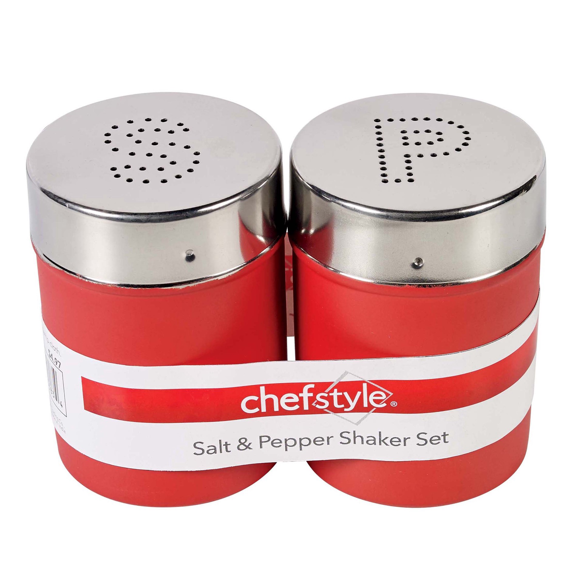 slide 1 of 1, chefstyle Red Salt &amp; Pepper Stainless Steel Set, 1 ct