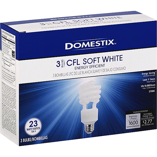 slide 2 of 2, Domestix Light Bulbs, Cfl, Soft White, 23 Watt, 3 ct