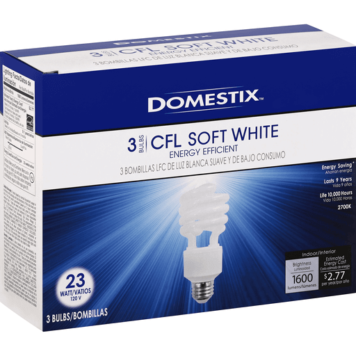 slide 1 of 2, Domestix Light Bulbs, Cfl, Soft White, 23 Watt, 3 ct