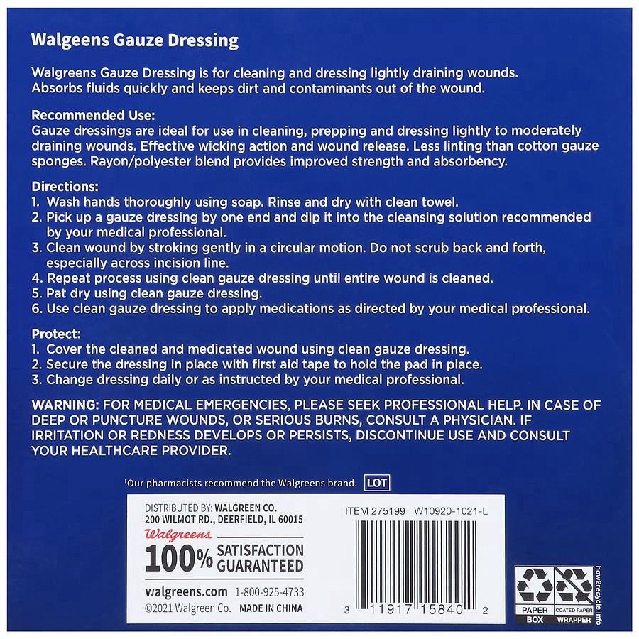 slide 5 of 5, Walgreens 4-Ply Gauze Dressing 24 Count, 4 in x 4 in