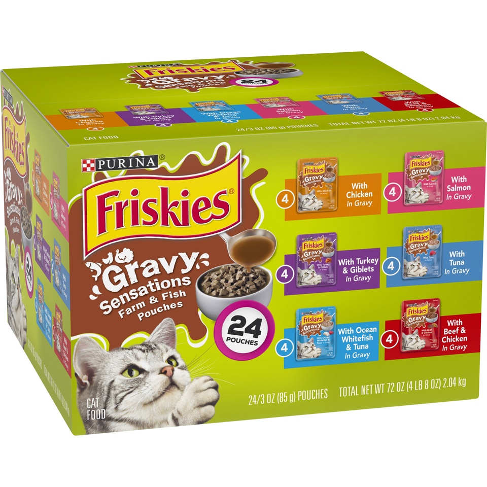 slide 2 of 9, Friskies Gravy Sensations Pouch Favorites Cat Food Pouches, 24 ct; 3 oz