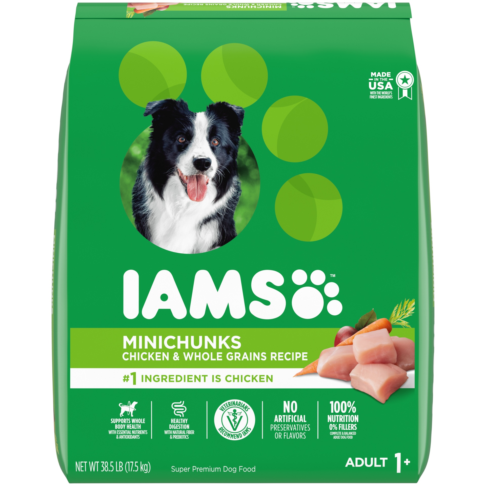 slide 1 of 7, Iams Adult Minichunks Small Kibble High Protein Dry Dog Food With Real Chicken, 38.5 lb