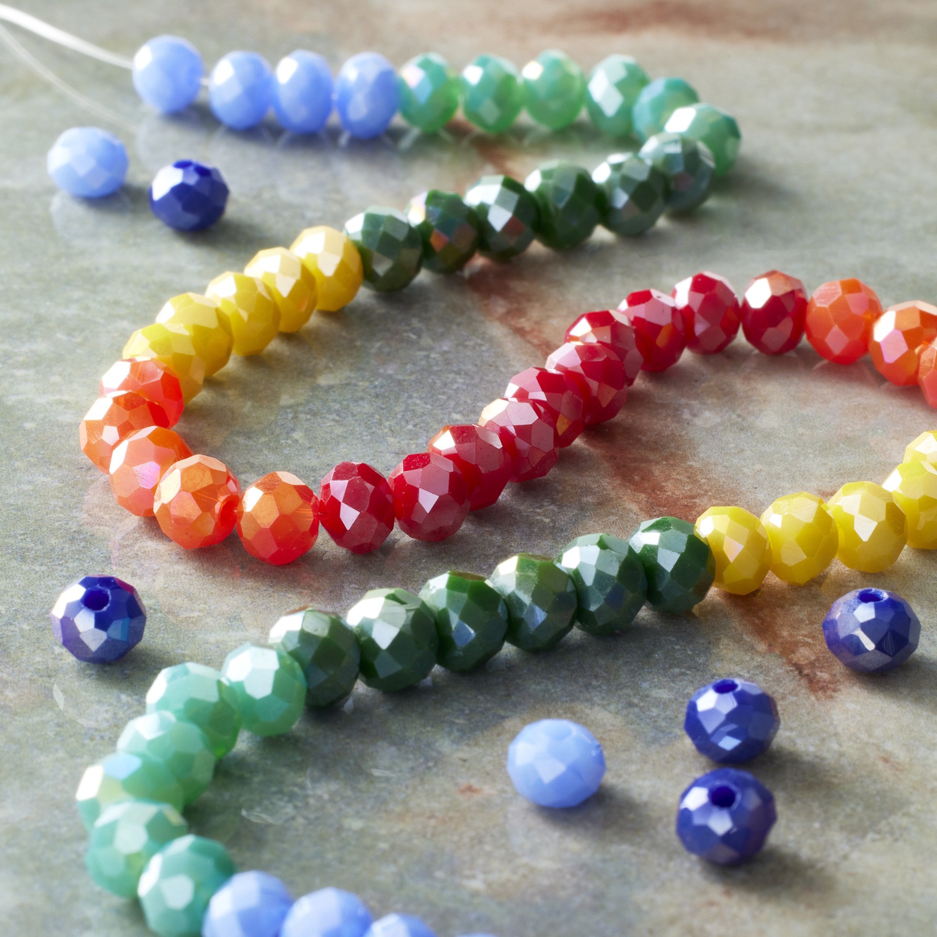 slide 3 of 3, Rainbow Ab Faceted Glass Rondelle Beads, 6mm By Bead Landing, 6 mm